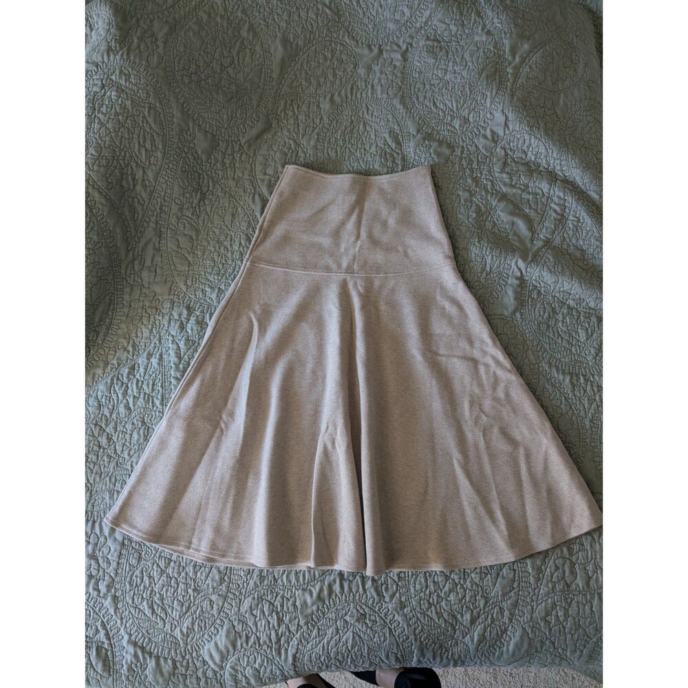 OGL Move Beige A-Line Midi Skirt S High Waist Suede Knit Flaired Solid...